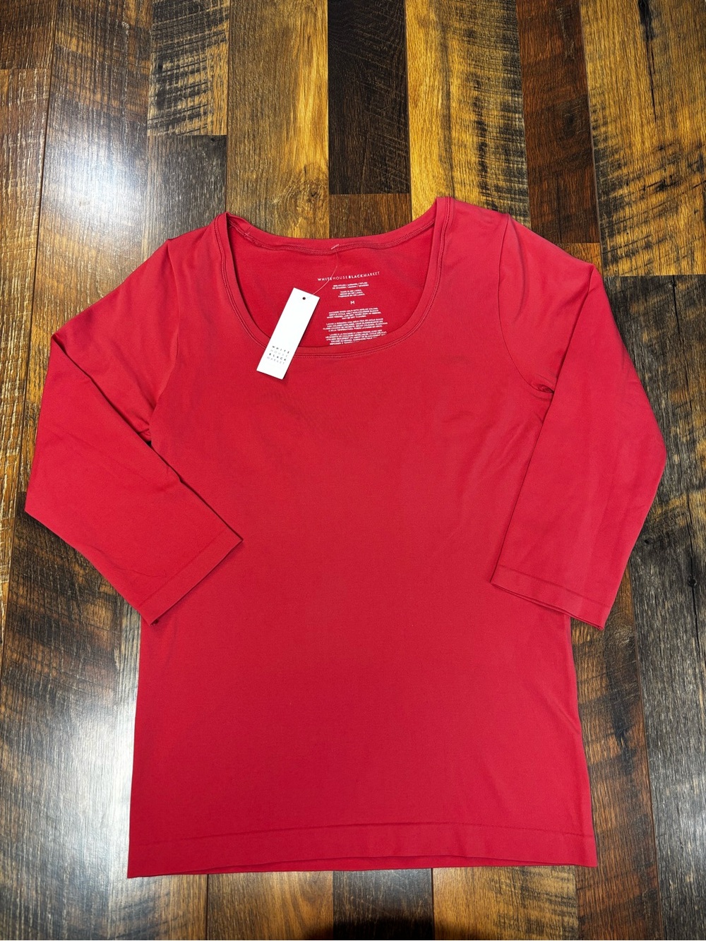 WHBM Women’s Coral Scoop Neck 3/4 Sleeve Stretch Top size medium NWT